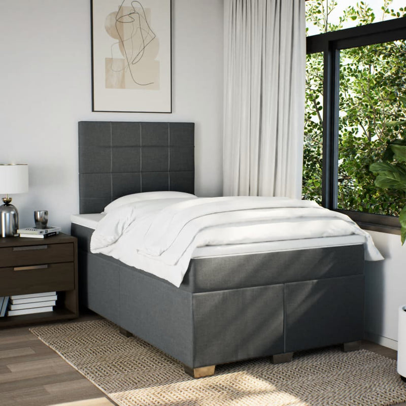 Pat box spring cu saltea, gri închis, 120x190 cm, textil