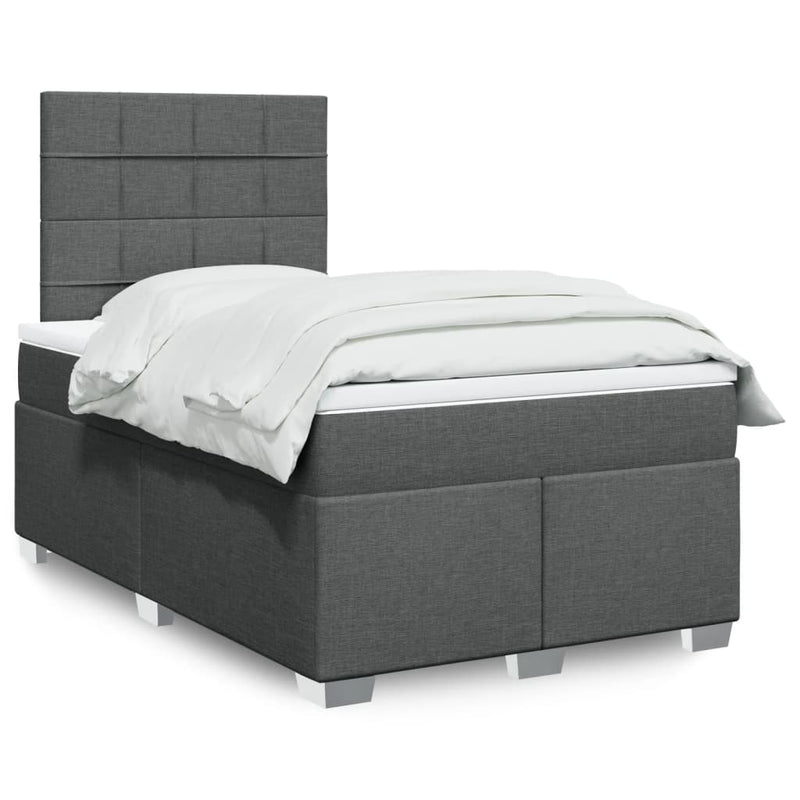 Pat box spring cu saltea, gri închis, 120x190 cm, textil