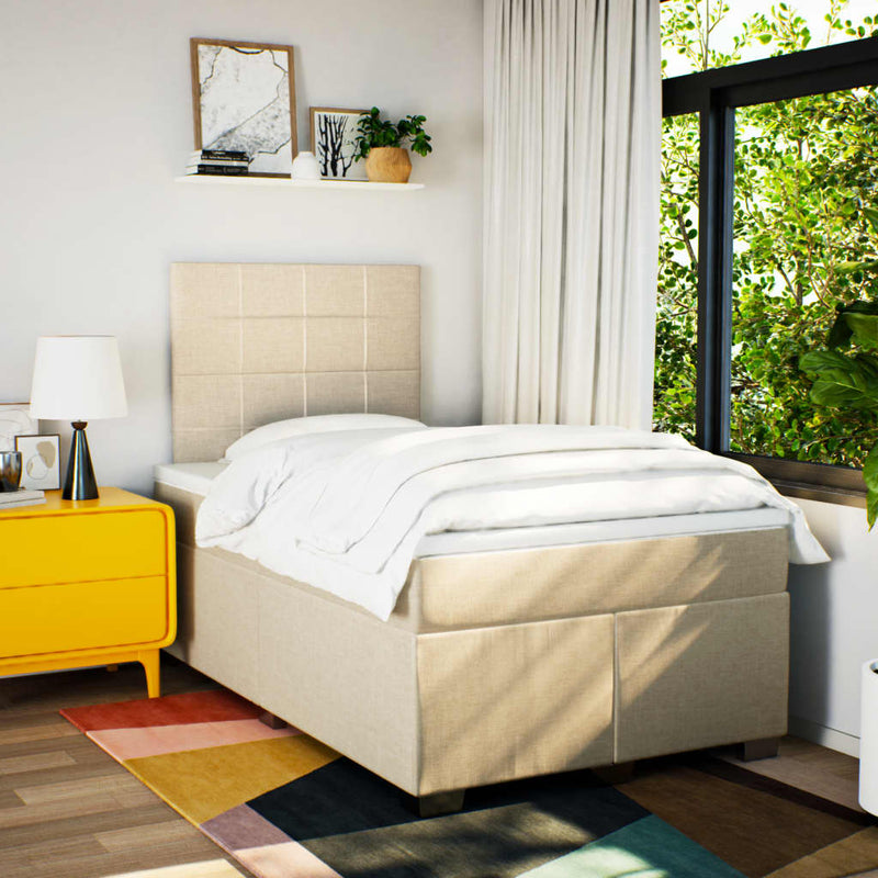 Pat continental cu saltea, crem, 120x190 cm, textil