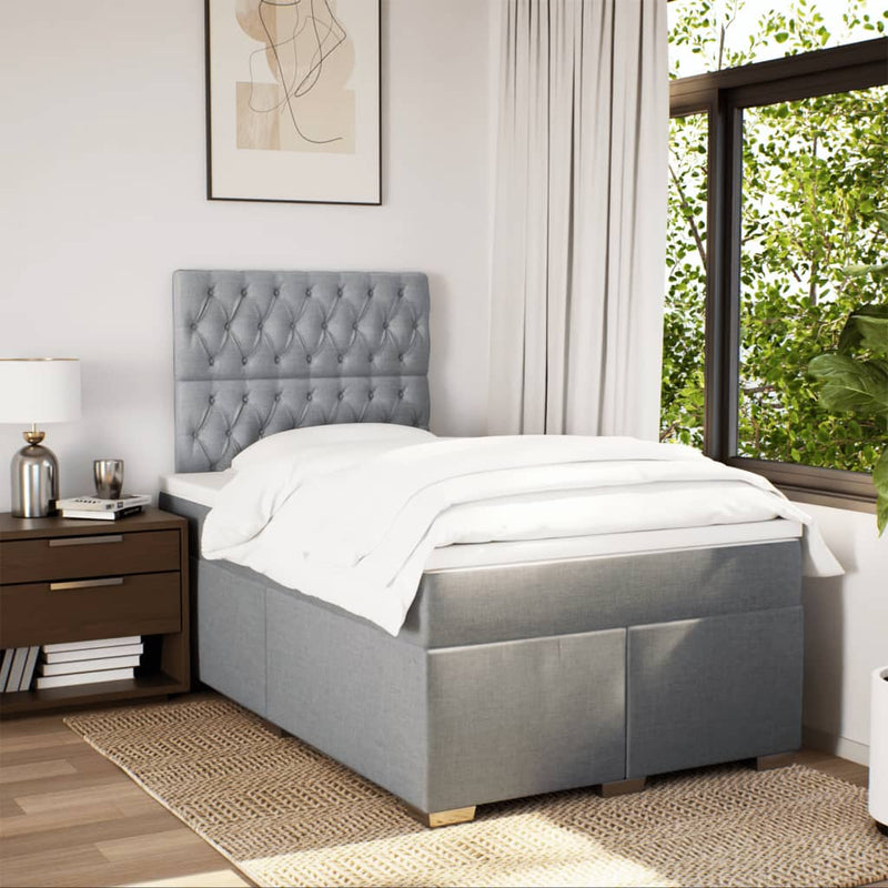Pat box spring cu saltea, gri deschis, 120x190 cm, textil