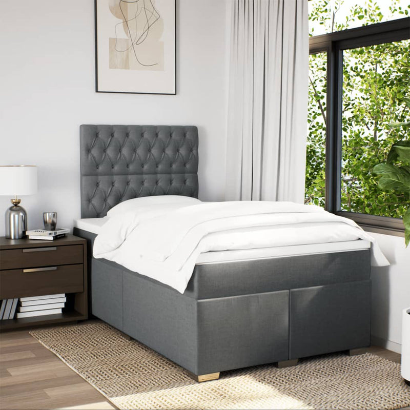 Pat box spring cu saltea, gri închis, 120x190 cm, textil