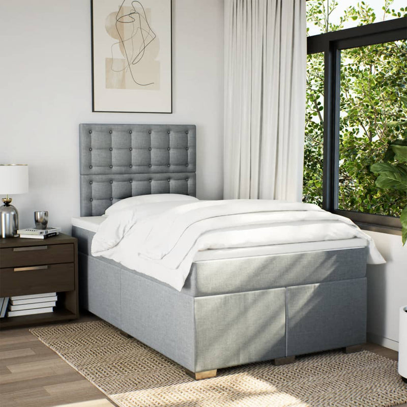 Pat box spring cu saltea, gri deschis, 120x190 cm, textil
