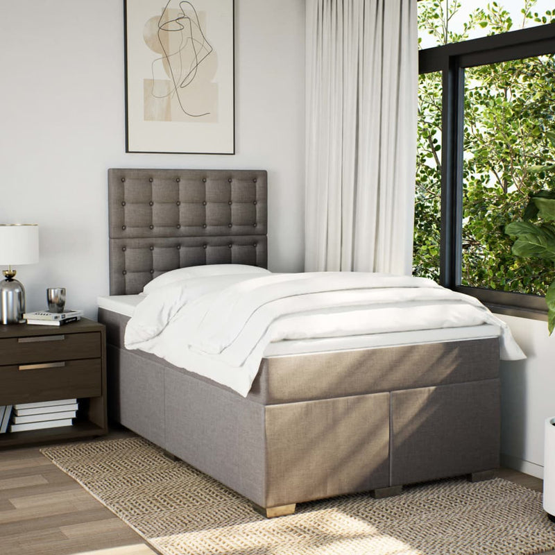 Pat box spring cu saltea, taupe, 120x190 cm material textil