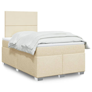 Pat box spring cu saltea, crem, 120x200 cm, textil