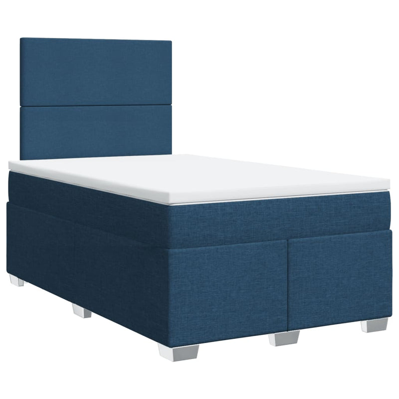 Pat box spring cu saltea, albastru, 120x200 cm, textil