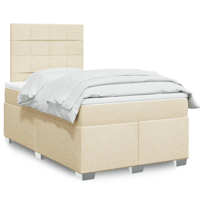 Pat box spring cu saltea, crem, 120x200 cm, textil