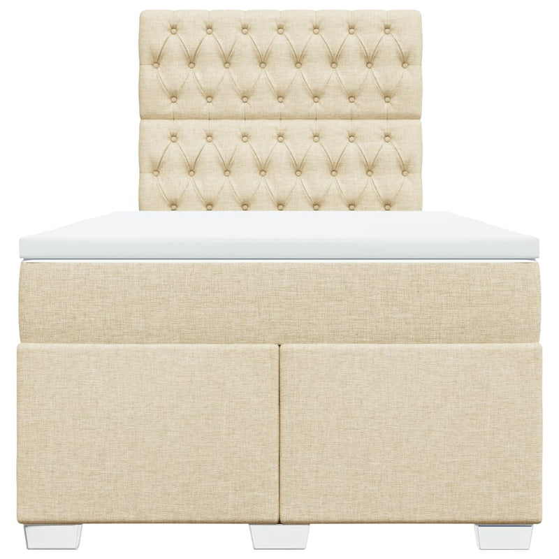 Pat box spring cu saltea, crem, 120x200 cm, textil