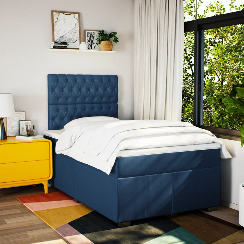 Pat box spring cu saltea, albastru, 120x200 cm, textil
