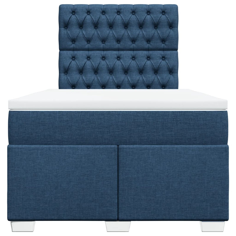 Pat box spring cu saltea, albastru, 120x200 cm, textil