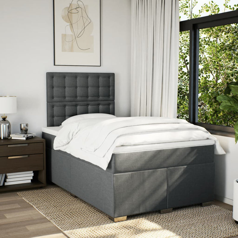 Pat box spring cu saltea, gri închis, 120x200 cm, textil