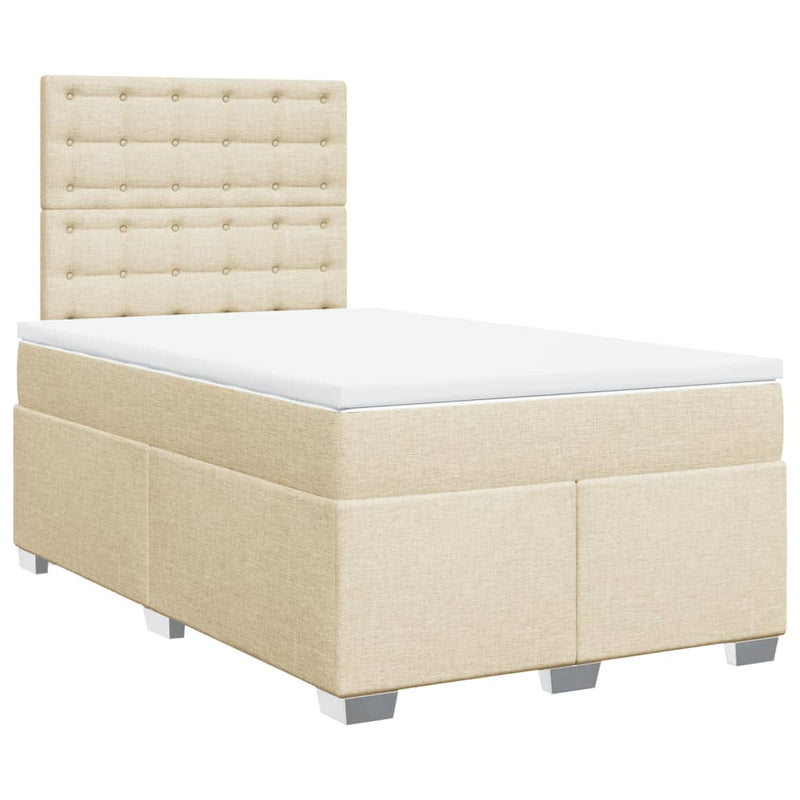Pat box spring cu saltea, crem, 120x200 cm, textil