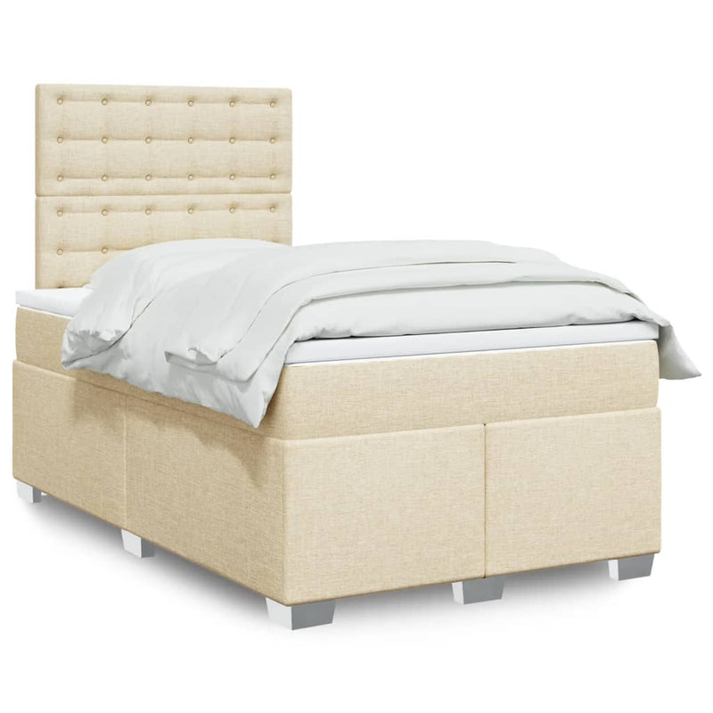 Pat box spring cu saltea, crem, 120x200 cm, textil