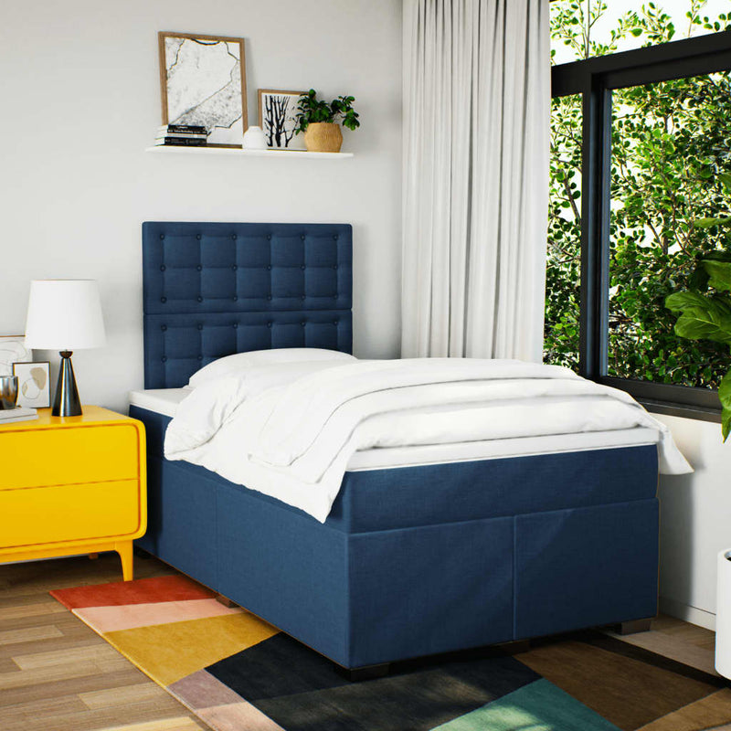 Pat box spring cu saltea, albastru, 120x200 cm, textil