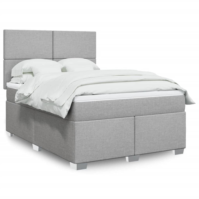 Pat box spring cu saltea, gri deschis, 140x190 cm, textil