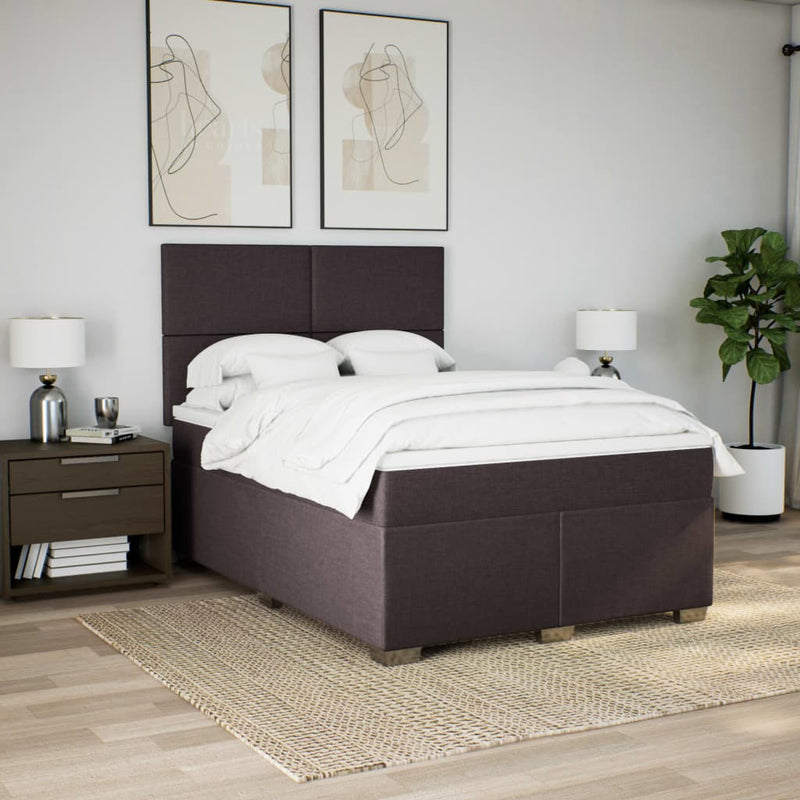Pat box spring cu saltea, maro închis, 140x200 cm, textil