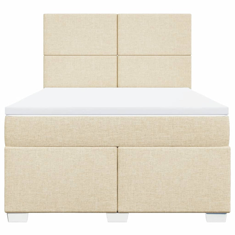 Pat box spring cu saltea, crem, 140x200 cm, textil