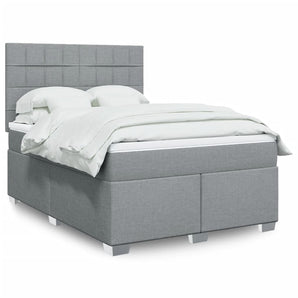 Pat box spring cu saltea, gri deschis, 140x190 cm, textil
