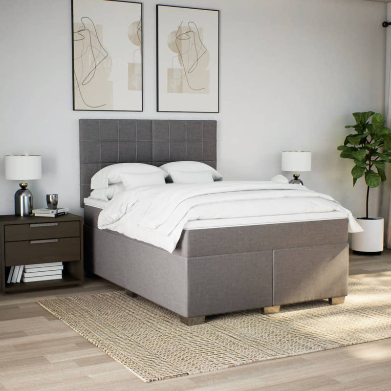 Pat box spring cu saltea, gri taupe, 140x200 cm, textil