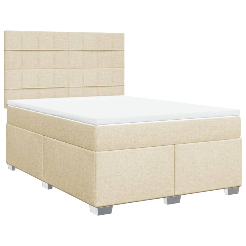 Pat box spring cu saltea, crem, 140x200 cm, textil
