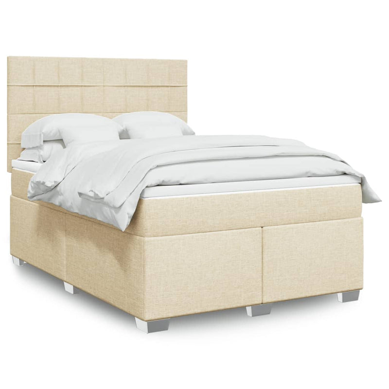 Pat box spring cu saltea, crem, 140x200 cm, textil