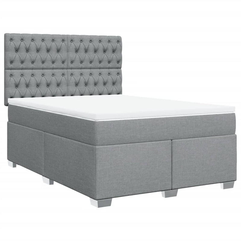 Pat box spring cu saltea, gri deschis, 140x190 cm, textil