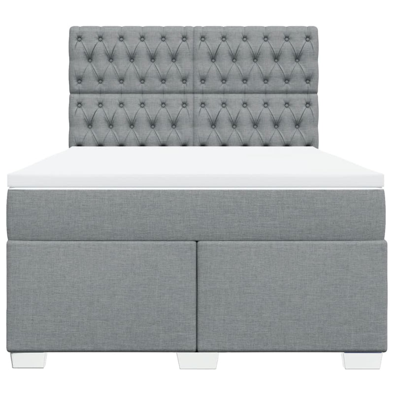 Pat box spring cu saltea, gri deschis, 140x190 cm, textil