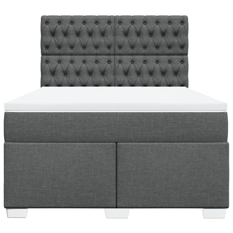 Pat box spring cu saltea, gri închis, 140x190 cm, textil
