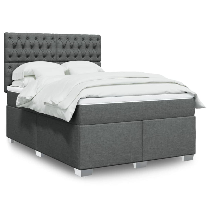 Pat box spring cu saltea, gri închis, 140x190 cm, textil