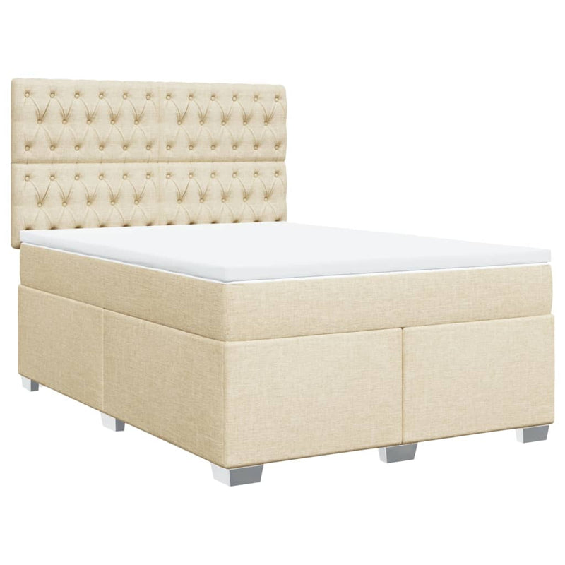 Pat box spring cu saltea, crem, 140x200 cm, textil