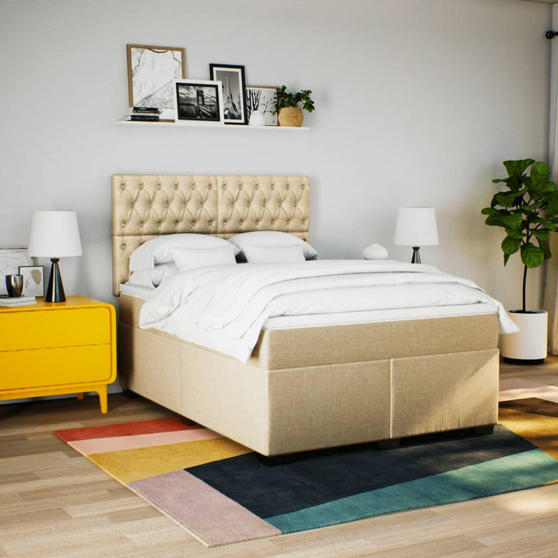 Pat box spring cu saltea, crem, 140x200 cm, textil