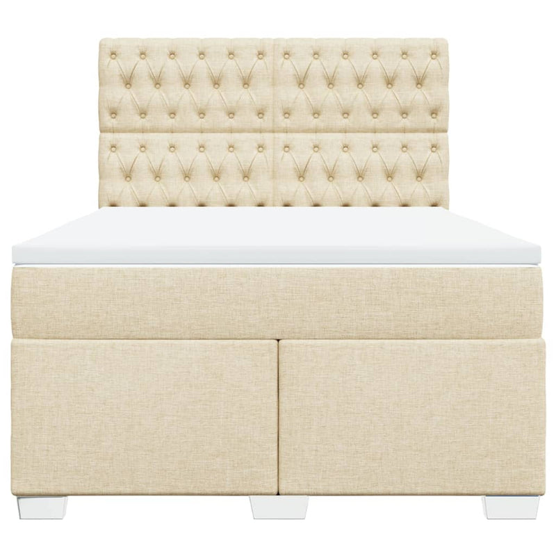 Pat box spring cu saltea, crem, 140x200 cm, textil