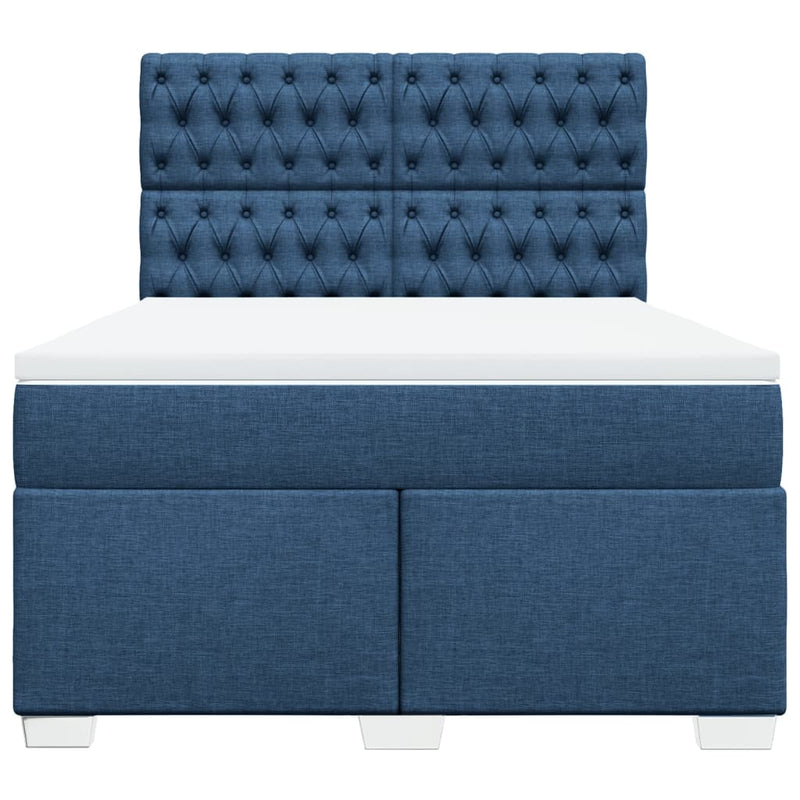 Pat box spring cu saltea, albastru, 140x200 cm, textil