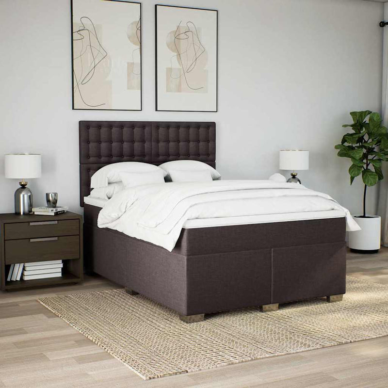 Pat box spring cu saltea, maro închis, 140x200 cm, textil