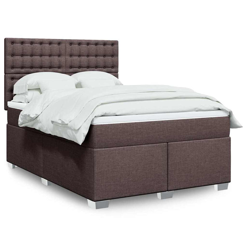 Pat box spring cu saltea, maro închis, 140x200 cm, textil