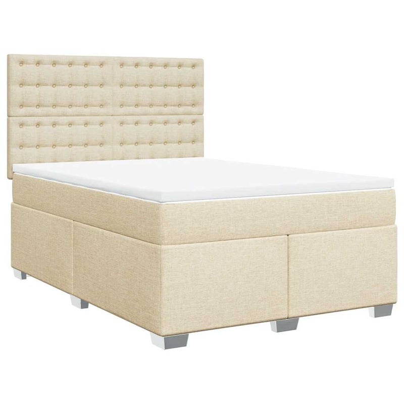 Pat box spring cu saltea, crem, 140x200 cm, textil