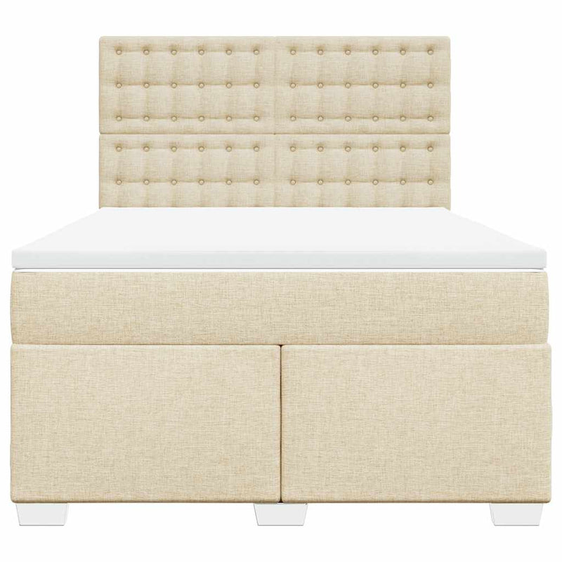 Pat box spring cu saltea, crem, 140x200 cm, textil