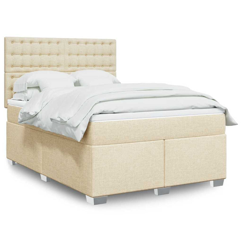 Pat box spring cu saltea, crem, 140x200 cm, textil
