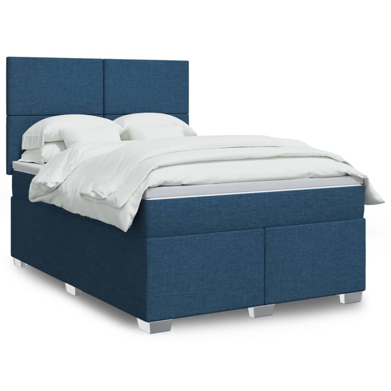 Pat continental cu saltea, albastru, 140x200cm, material textil