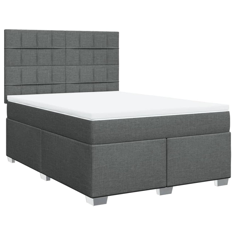 Pat box spring cu saltea, gri închis, 140x200 cm, textil