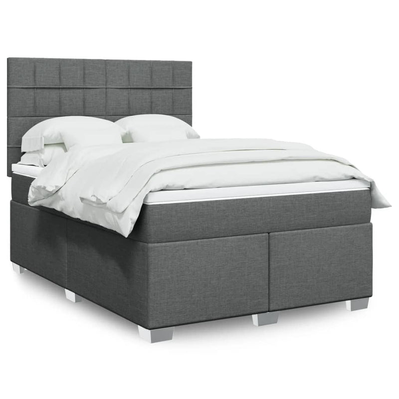 Pat box spring cu saltea, gri închis, 140x200 cm, textil