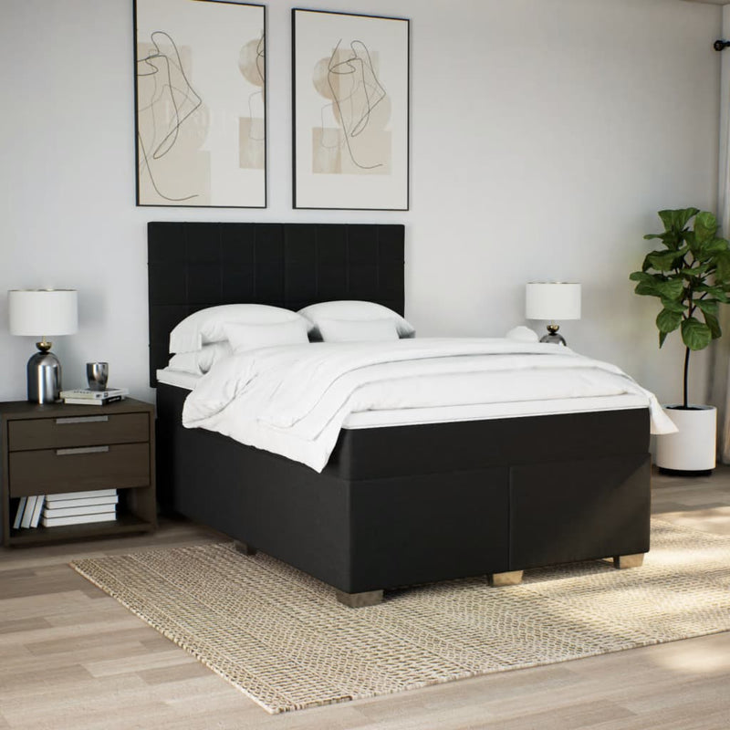 Pat box spring cu saltea, negru, 140x200 cm, textil