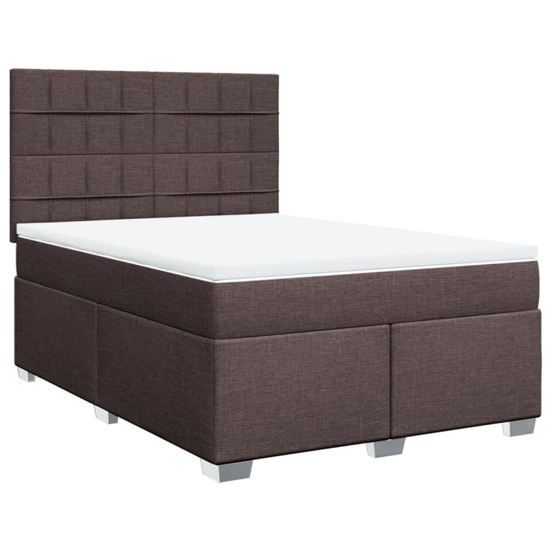 Pat continental cu saltea, maro închis, 140x200 cm, textil