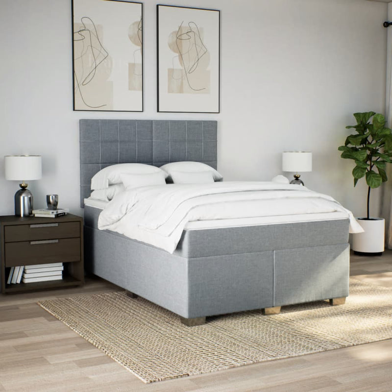 Pat continental cu saltea, gri deschis, 160x200 cm, textil