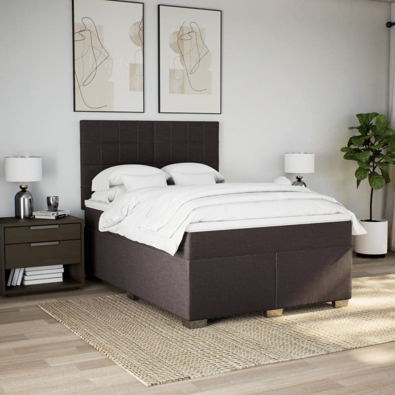 Pat box spring cu saltea, maro închis, 160x200 cm, textil