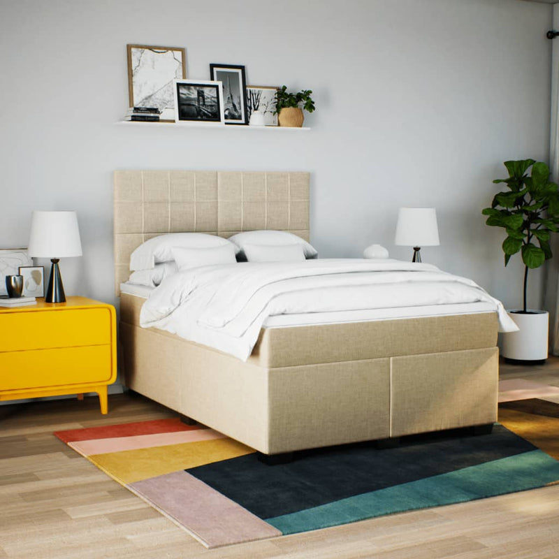 Pat box spring cu saltea, crem, 160x200 cm, material textil