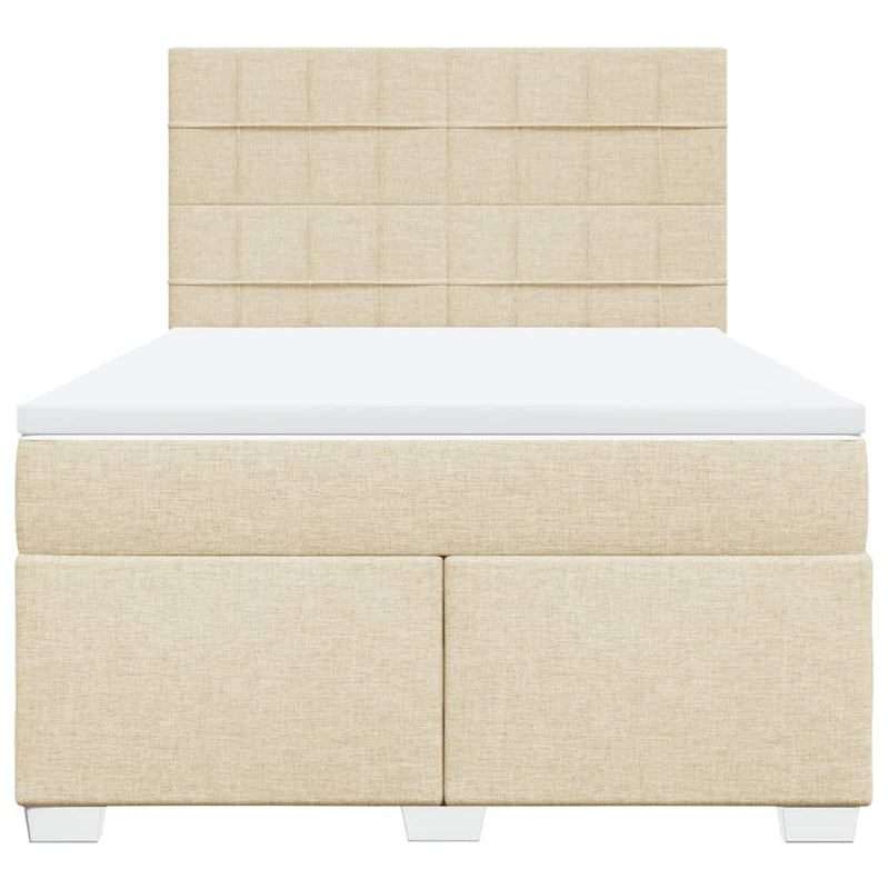 Pat box spring cu saltea, crem, 160x200 cm, material textil