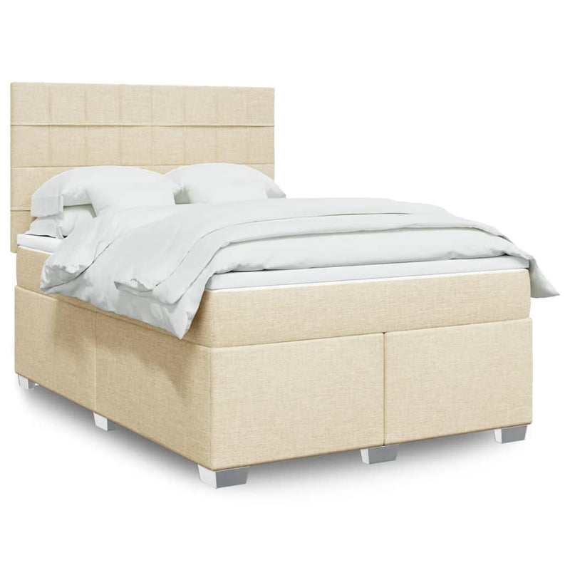 Pat box spring cu saltea, crem, 160x200 cm, material textil