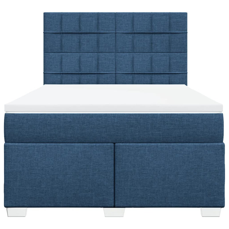 Pat continental cu saltea, albastru, 160x200cm, material textil