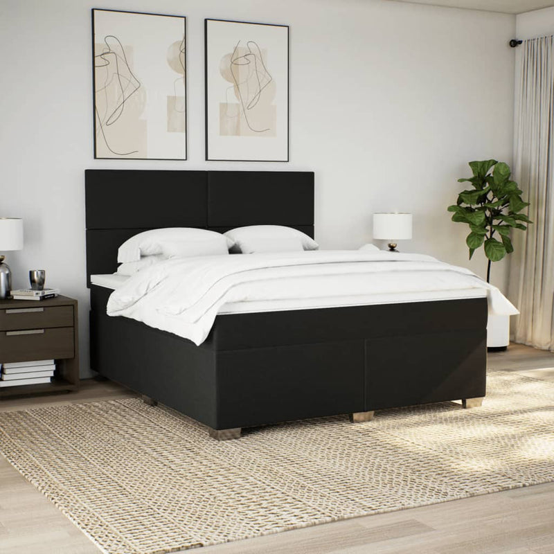 Pat box spring cu saltea, negru, 180x200 cm, catifea