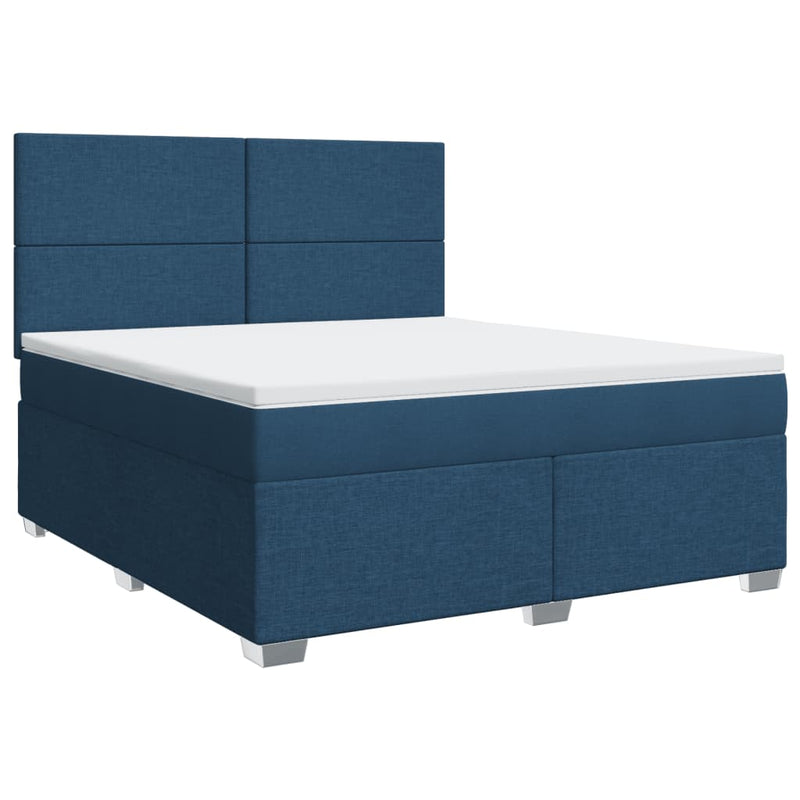 Pat box spring cu saltea, albastru, 180x200 cm, material textil
